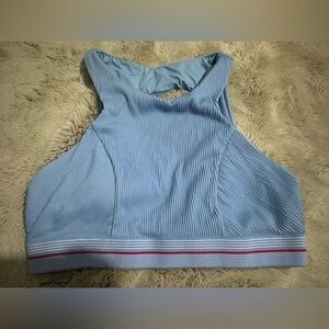 Dolce Vita Light Blue Ribbed Top with Red and White Stripes